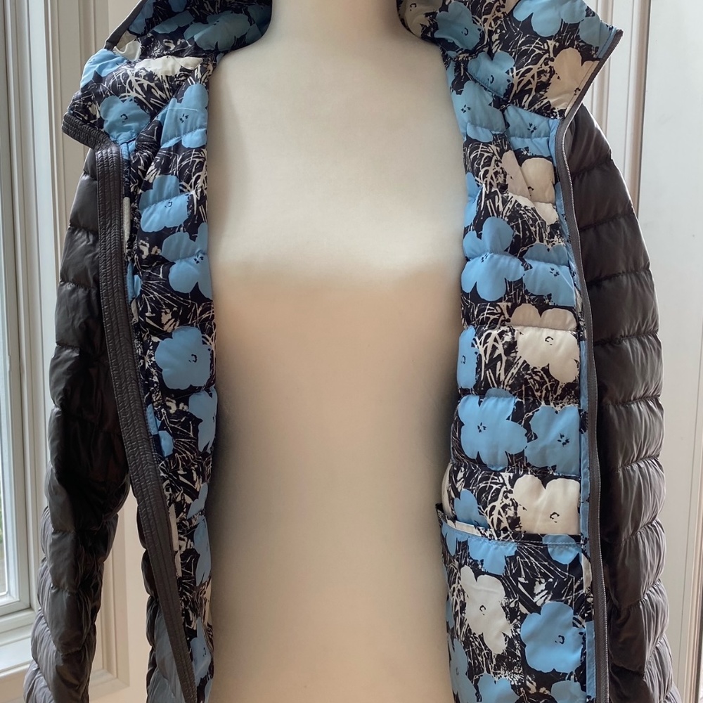 Uniqlo x SPRXNY x Andy Warhol Gray with Blue Flower Print Reversible Down Filled